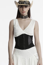 Black Stitching Mesh Zipper Women's Punk Underbust Corset